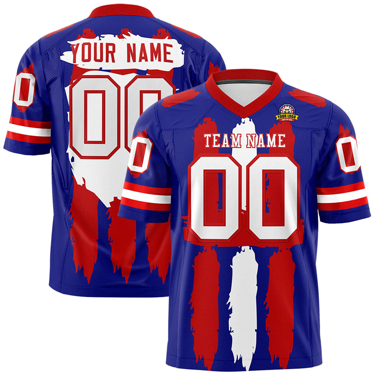 Custom Royal Red and White Graffiti Pattern Practice American Football Jerseys