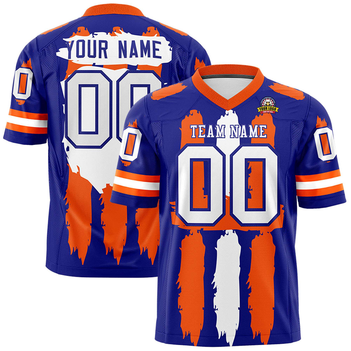 Custom Royal Orange and White Graffiti Pattern Practice American Football Jerseys