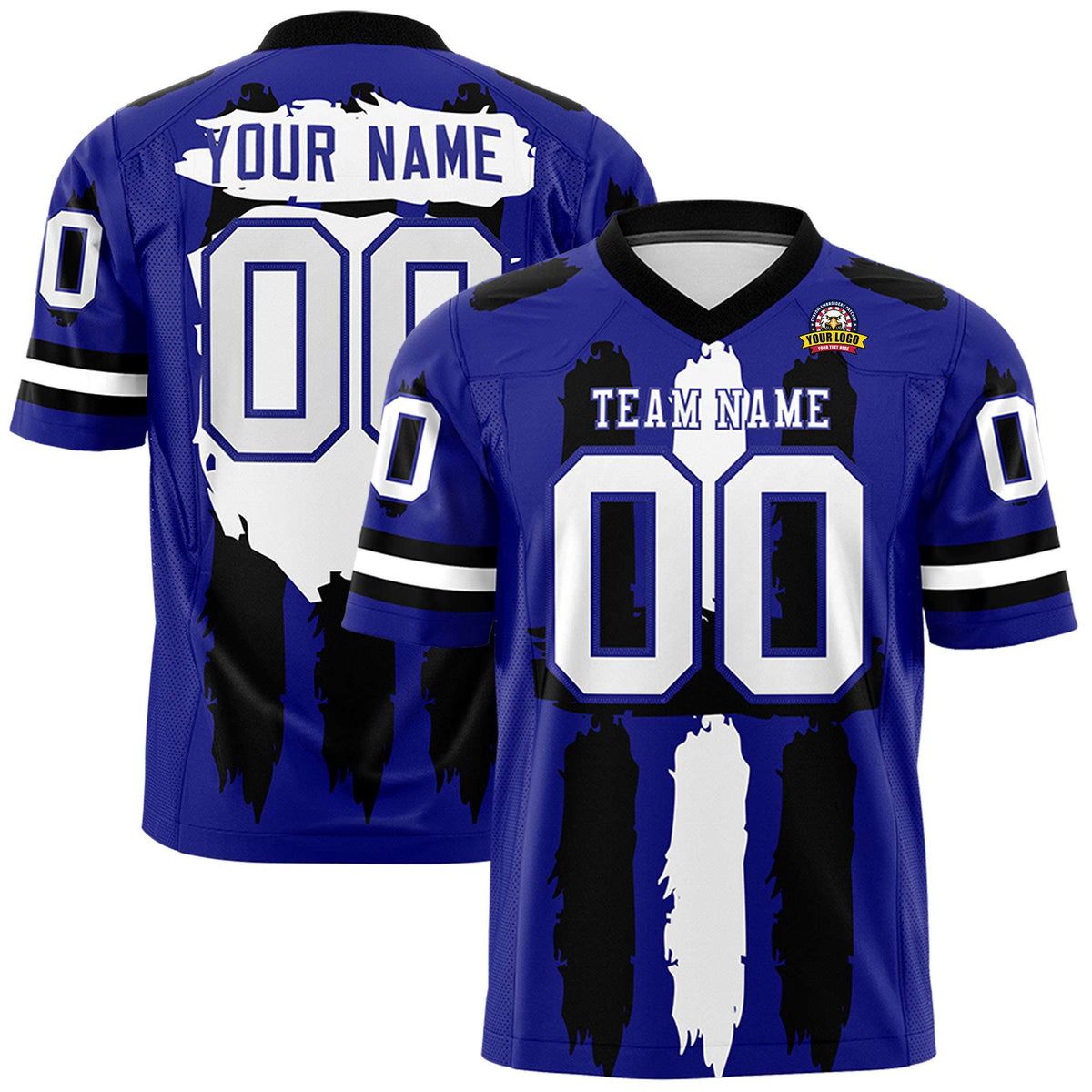 Custom Royal Black and White Graffiti Pattern Practice American Football Jerseys