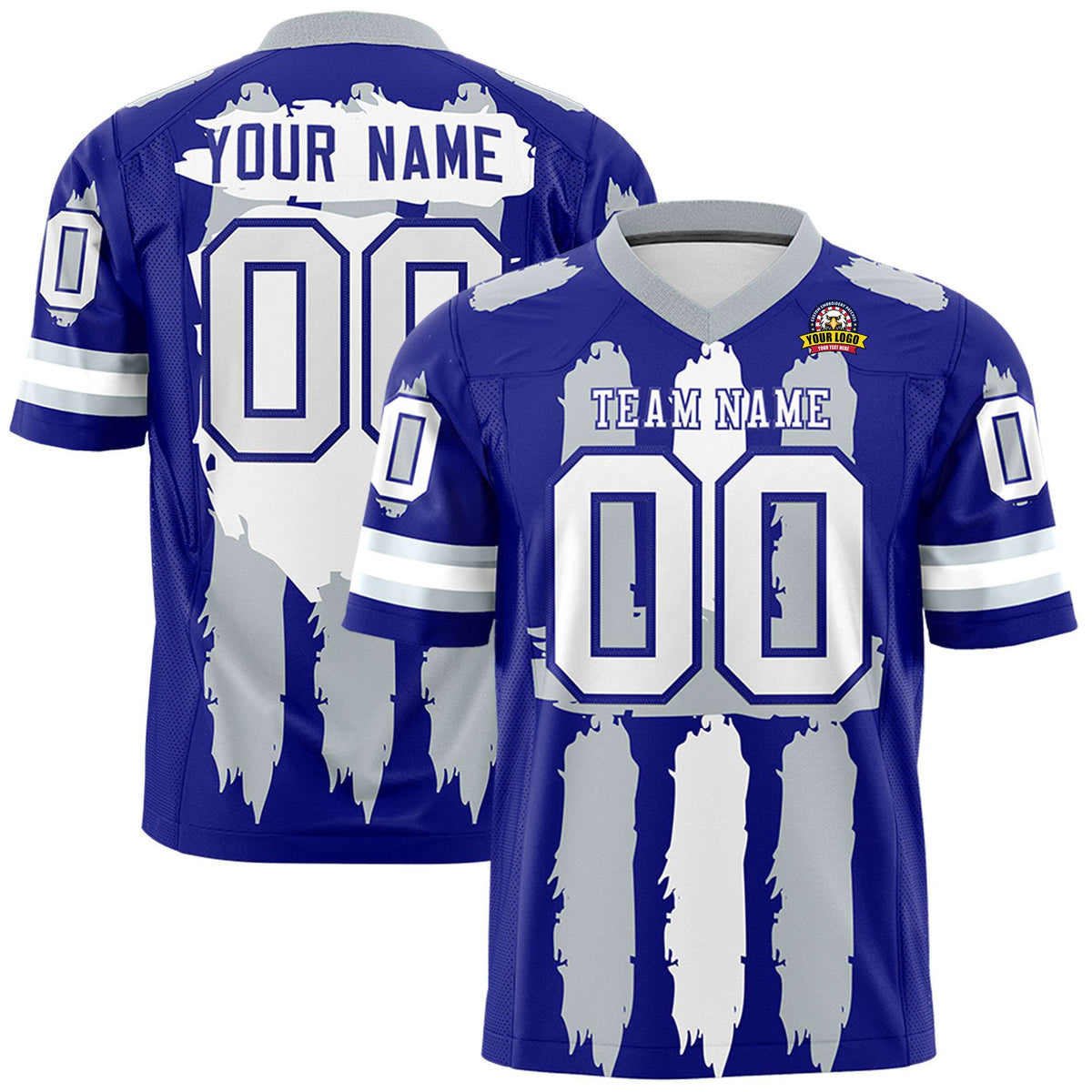 Custom Royal Silver and White Graffiti Pattern Practice American Football Jerseys