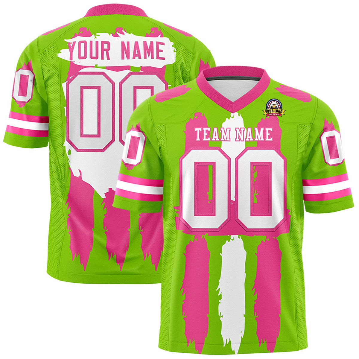 Custom Neon Green Pink and White Graffiti Pattern Practice American Football Jerseys