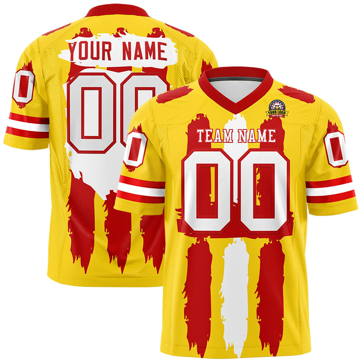 Custom Gold Red and White Graffiti Pattern Practice American Football Jerseys