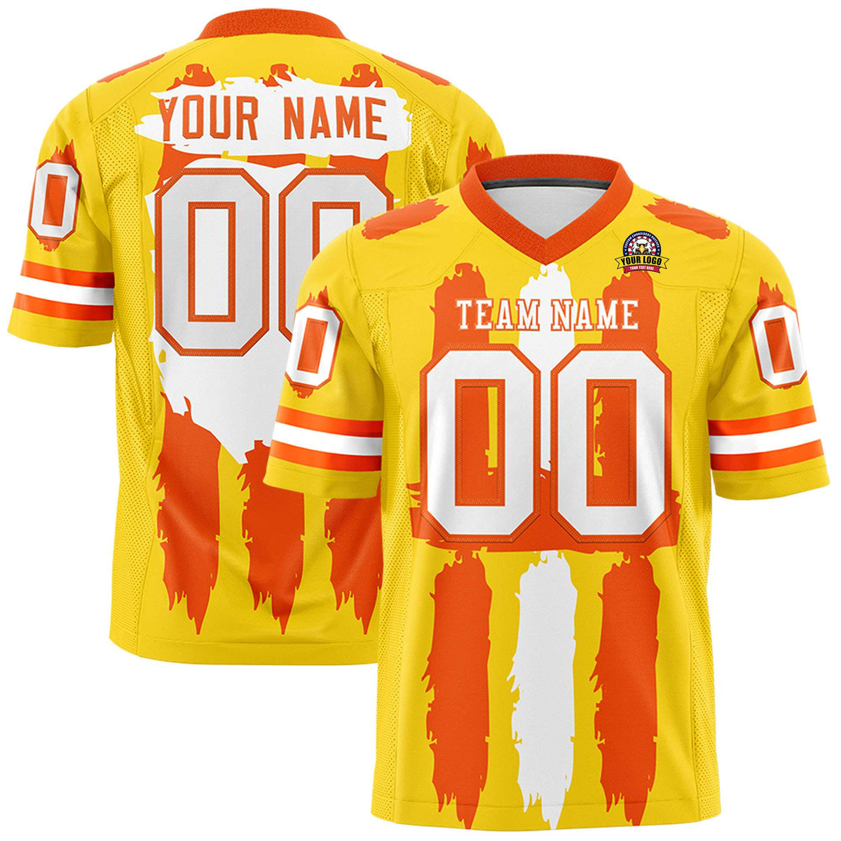 Custom Gold Orange and White Graffiti Pattern Practice American Football Jerseys