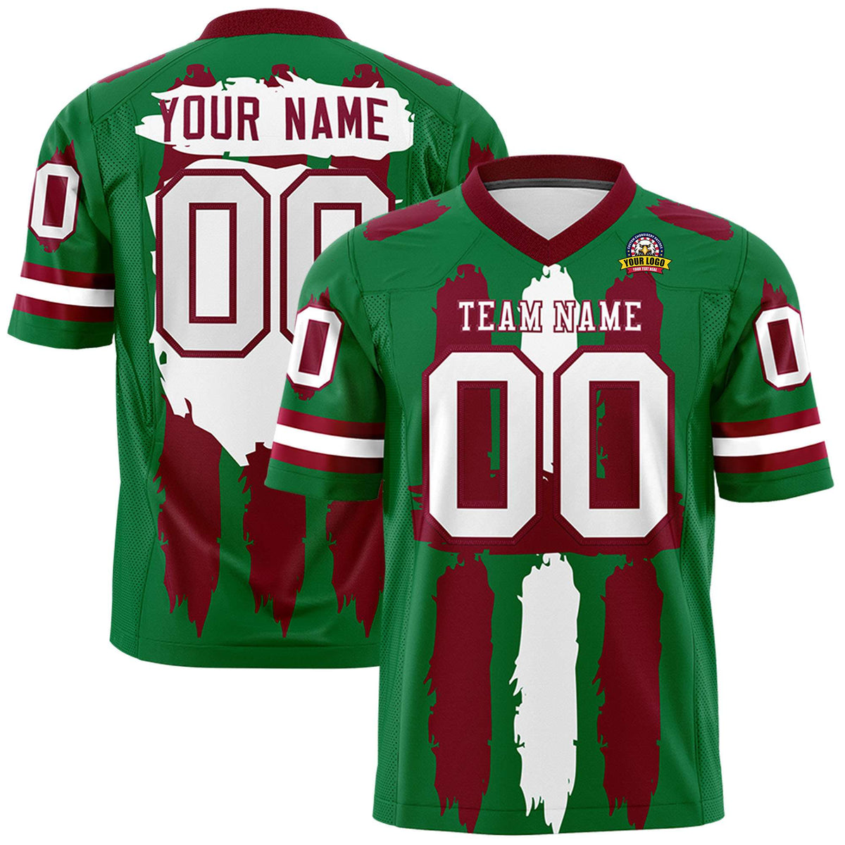 Custom Kelly Green Crimson and White Graffiti Pattern Practice American Football Jerseys