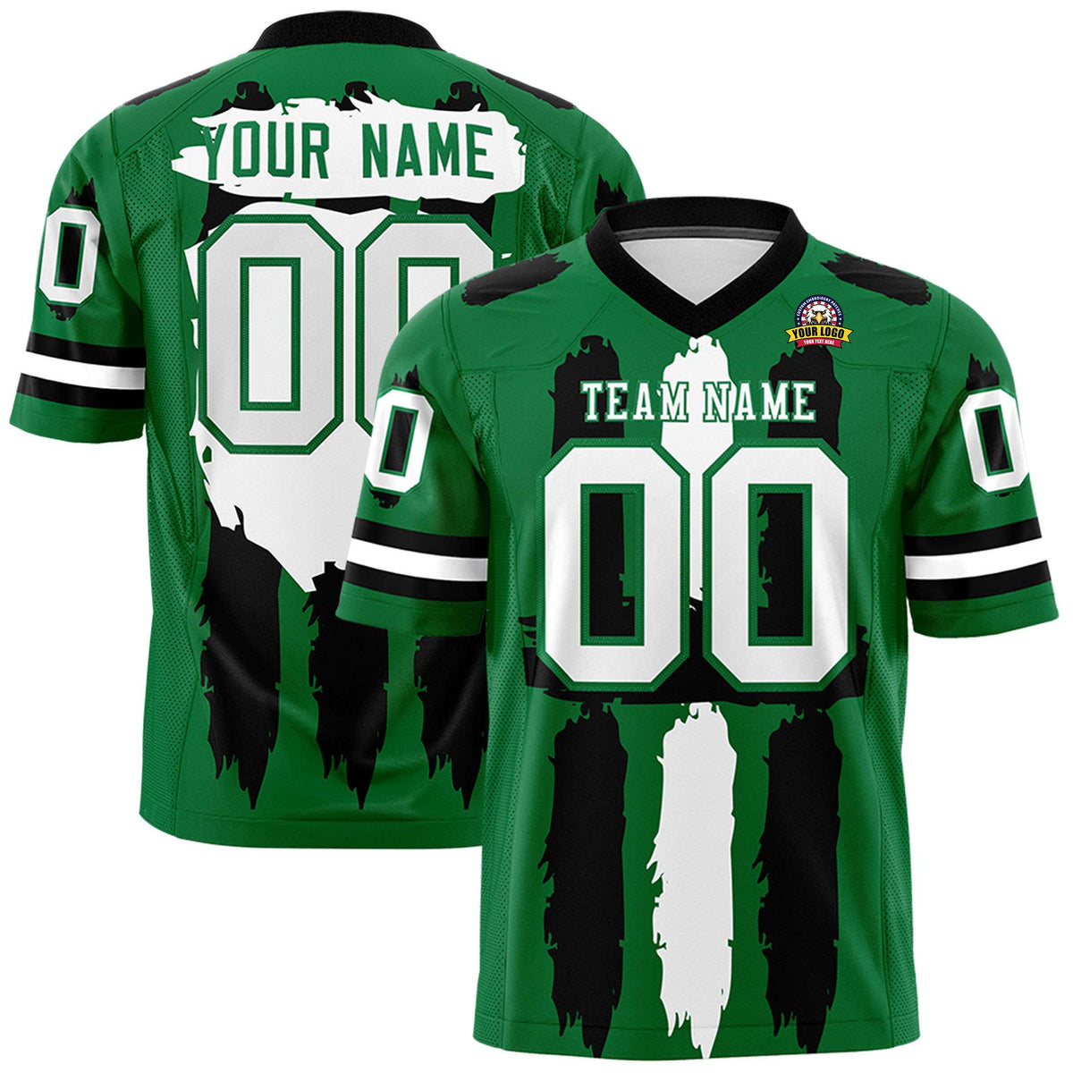 Custom Kelly Green Black and White Graffiti Pattern Practice American Football Jerseys