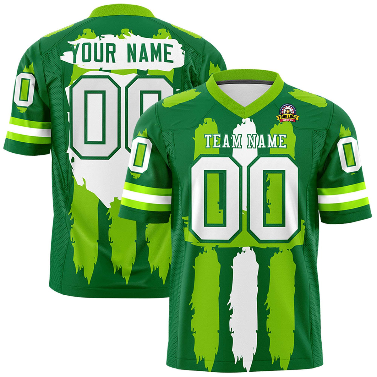 Custom Kelly Green Neon Green and White Graffiti Pattern Practice American Football Jerseys