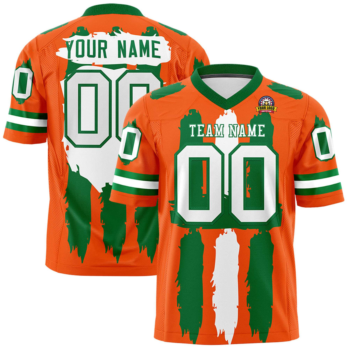 Custom Orange Kelly Green and White Graffiti Pattern Practice American Football Jerseys