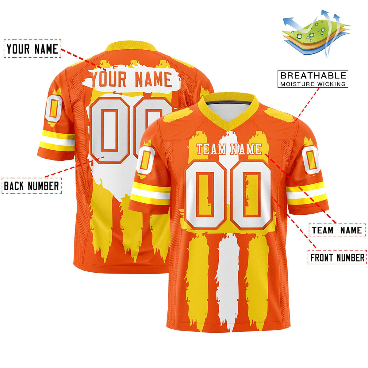 Custom Orange White Graffiti Pattern Practice American Football Jerseys