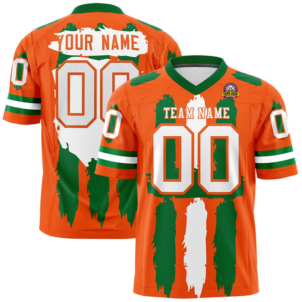 Custom Orange Kelly Green and White Graffiti Pattern Practice American Football Jerseys