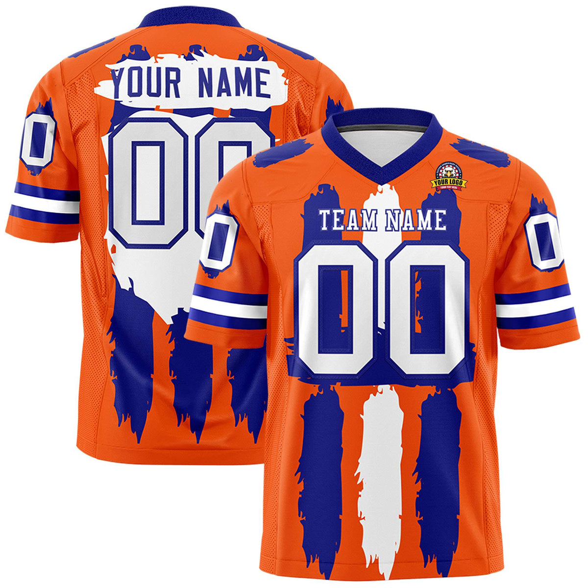 Custom Orange Royal and White Graffiti Pattern Practice American Football Jerseys