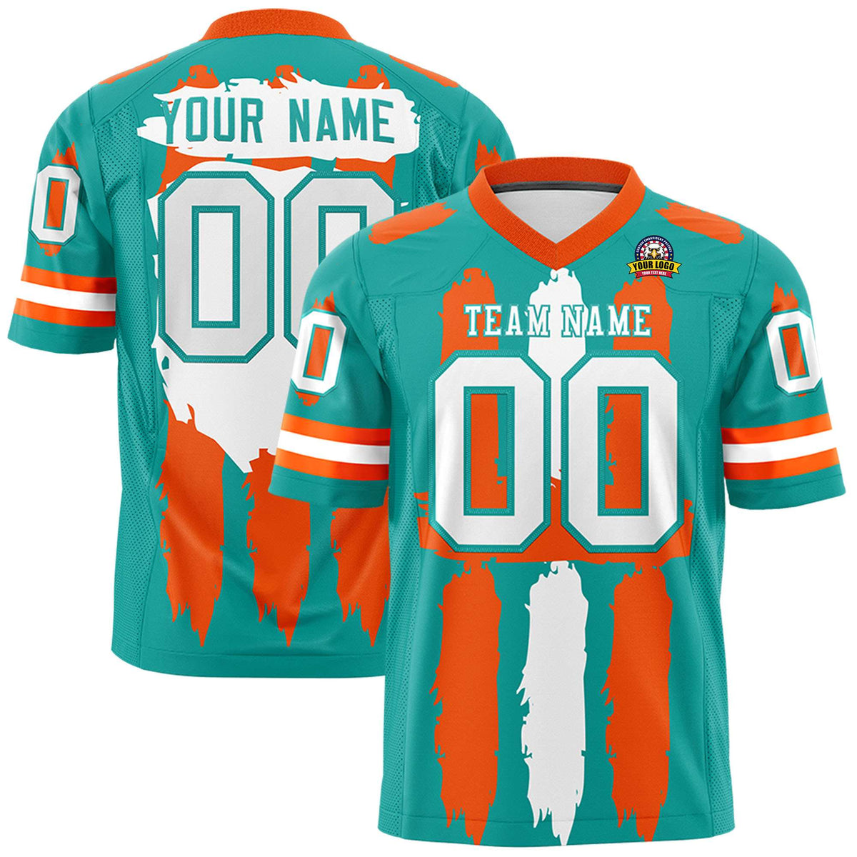 Custom Aqua Orange and White Graffiti Pattern Practice American Football Jerseys