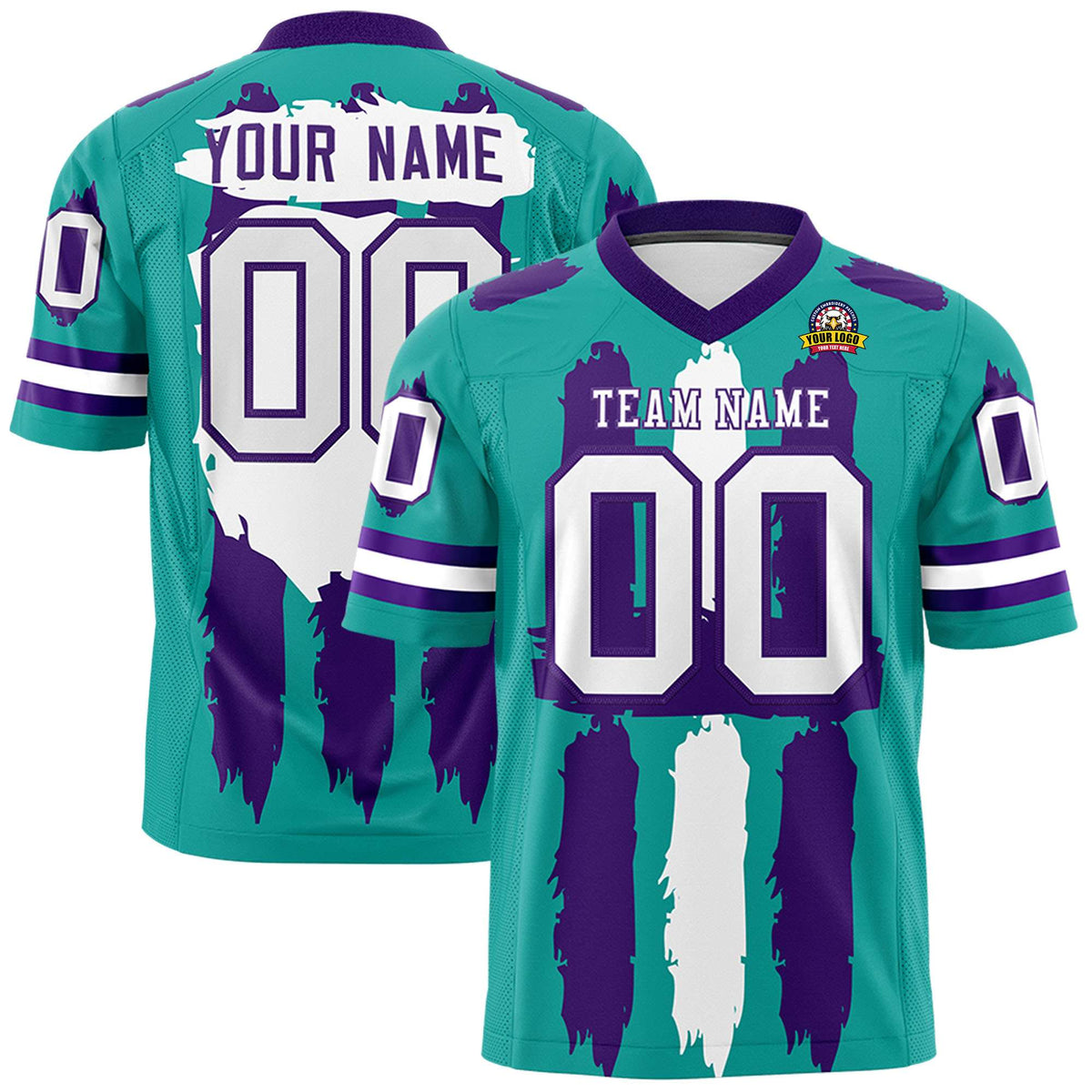 Custom Aqua Purple and White Graffiti Pattern Practice American Football Jerseys