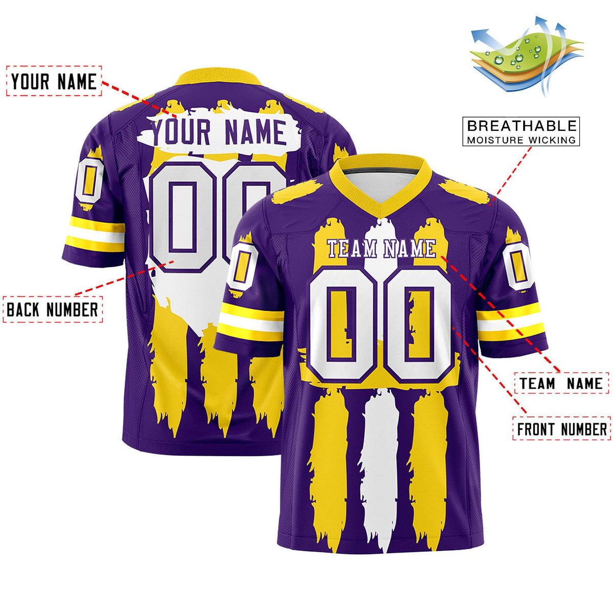 Custom Purple Gold and White Graffiti Pattern Practice American Football Jerseys