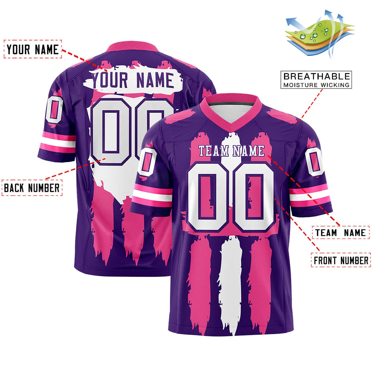 Custom Purple Pink and White Graffiti Pattern Practice American Football Jerseys