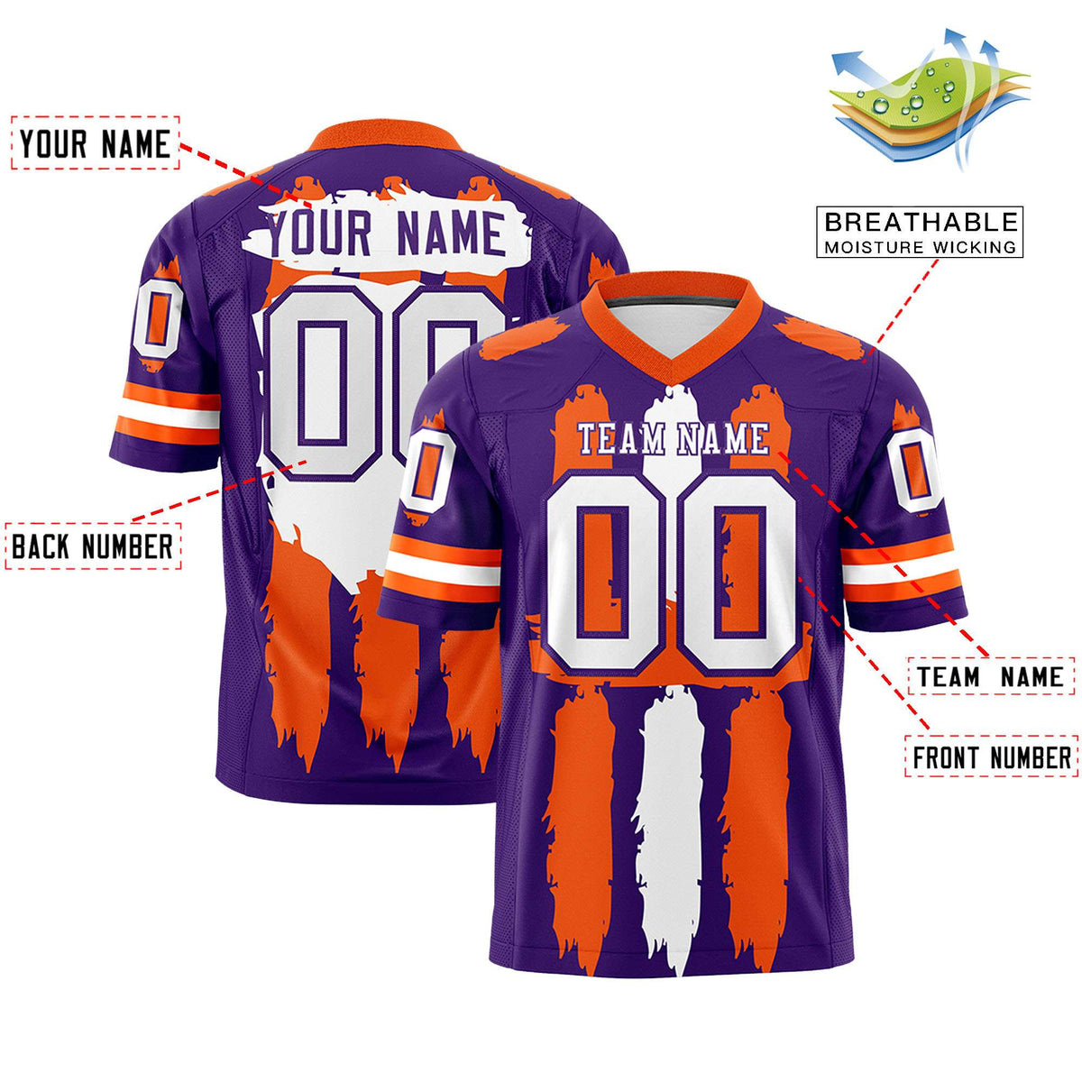 Custom Purple Orange and White Graffiti Pattern Practice American Football Jerseys
