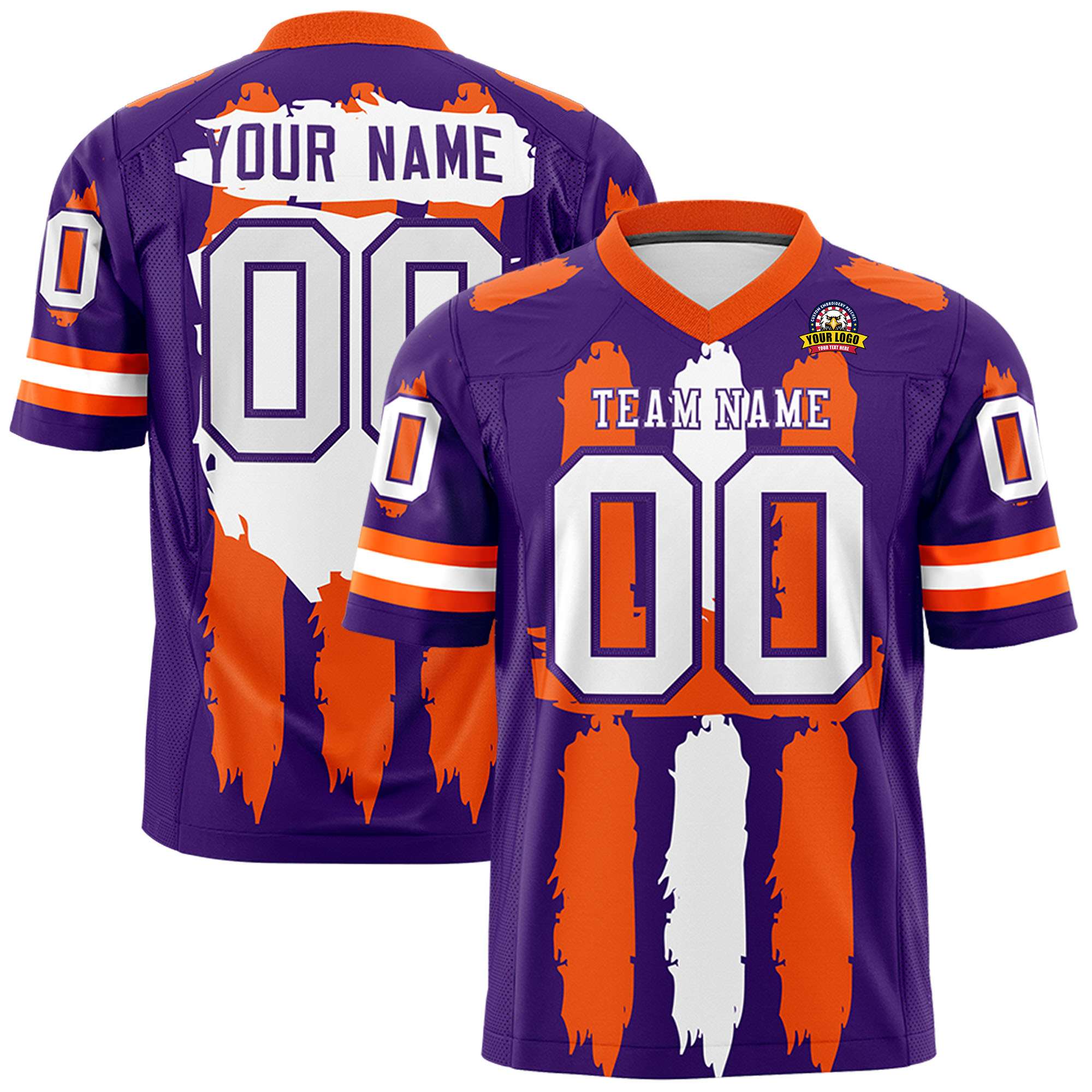 Custom Purple Orange and White Graffiti Pattern Practice American Football Jerseys