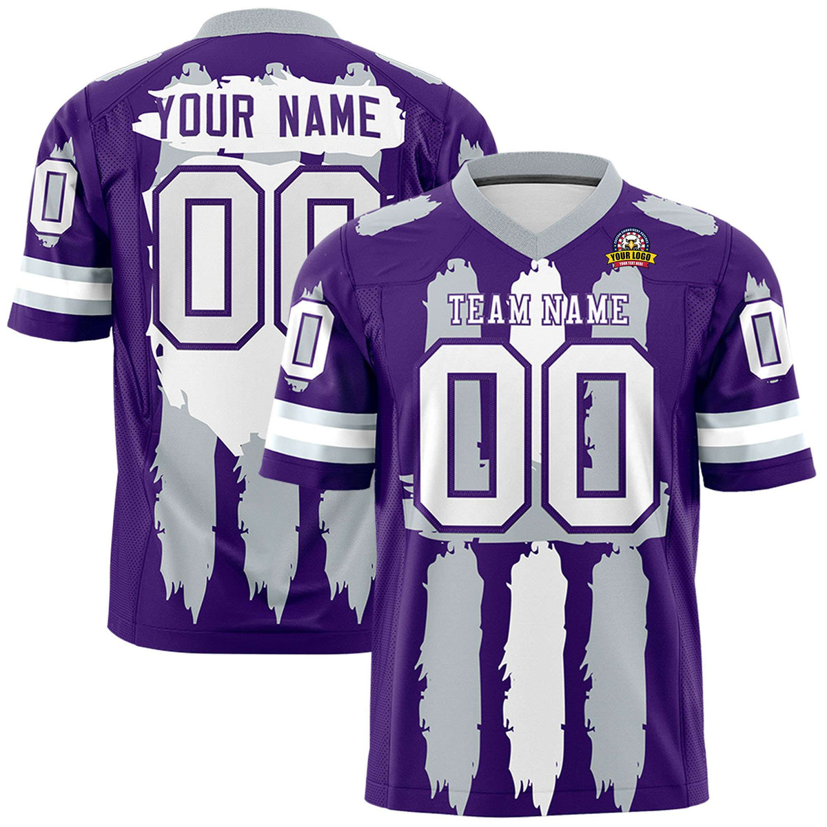 Custom Purple Silver and White Graffiti Pattern Practice American Football Jerseys