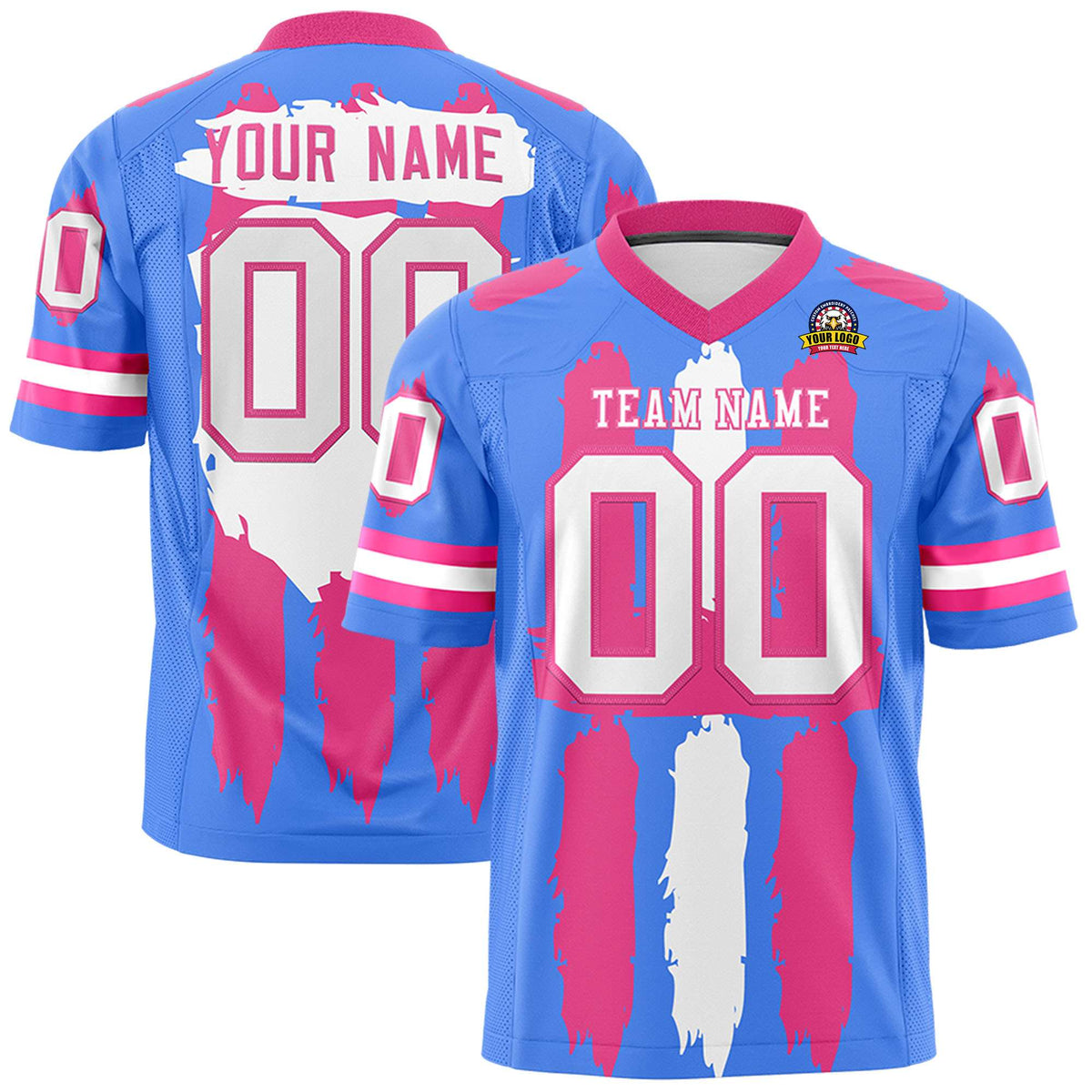Custom Powder Blue Pink and White Graffiti Pattern Practice American Football Jerseys