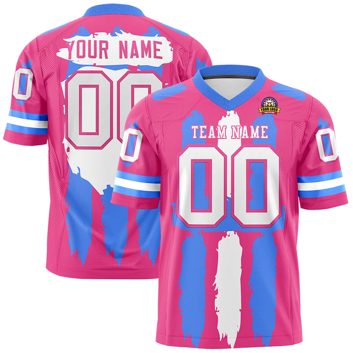 Custom Pink Powder Blue and White Graffiti Pattern Practice American Football Jerseys