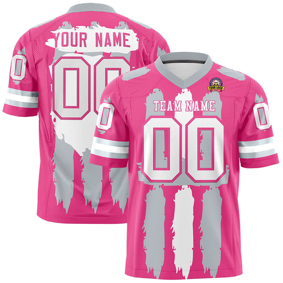 Custom Pink Silver and White Graffiti Pattern Practice American Football Jerseys