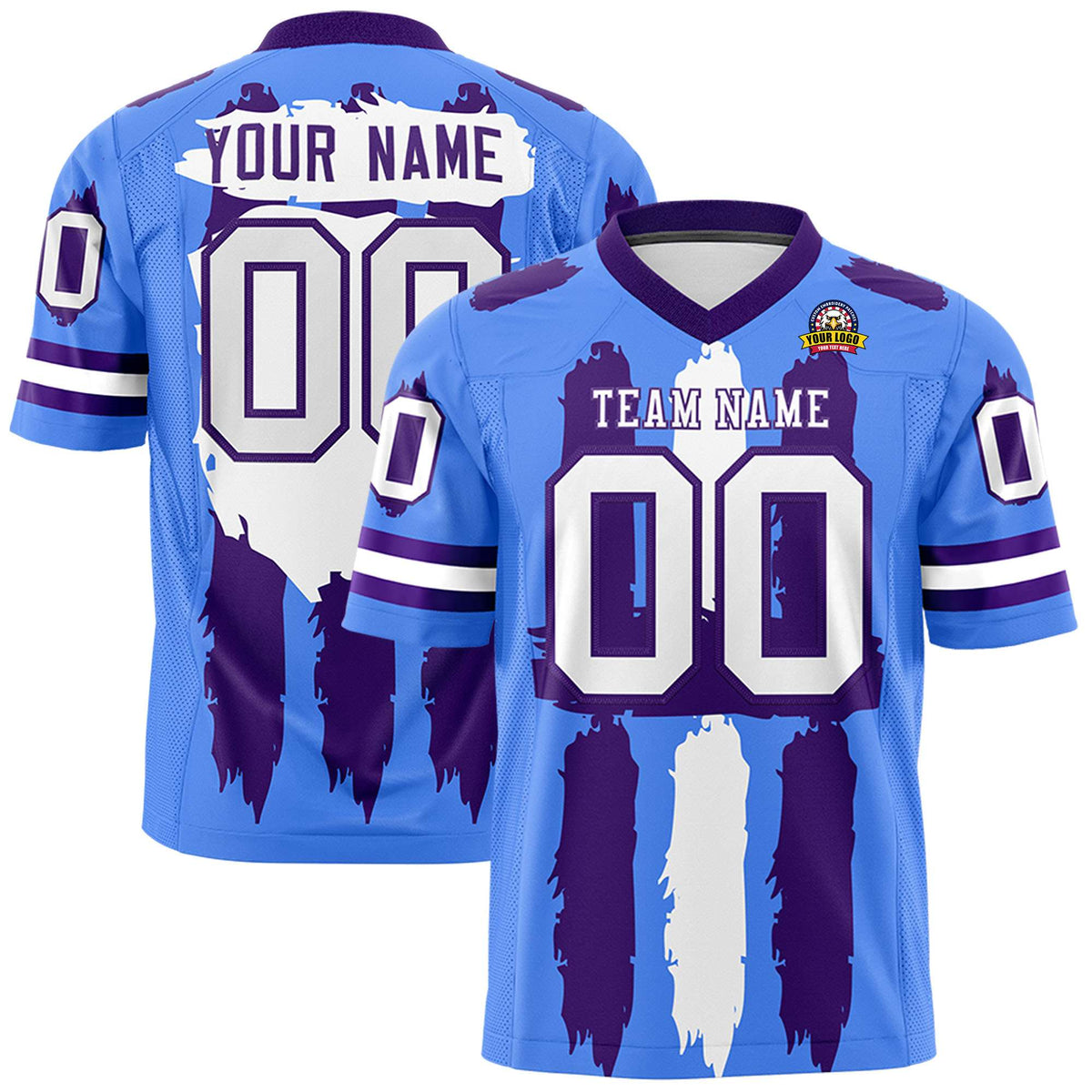 Custom Powder Blue Purple and White Graffiti Pattern Practice American Football Jerseys