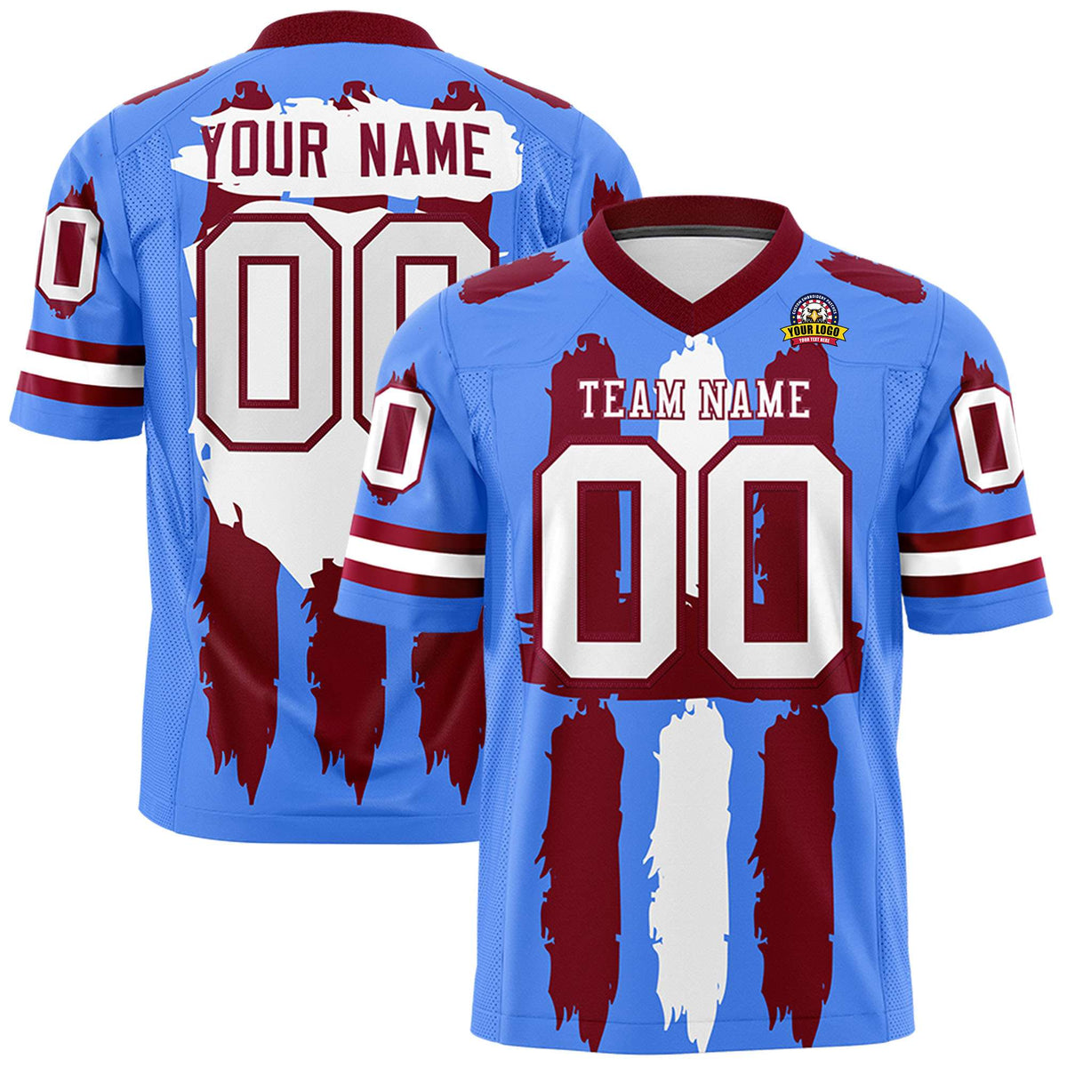 Custom Powder Blue Crimson and White Graffiti Pattern Practice American Football Jerseys
