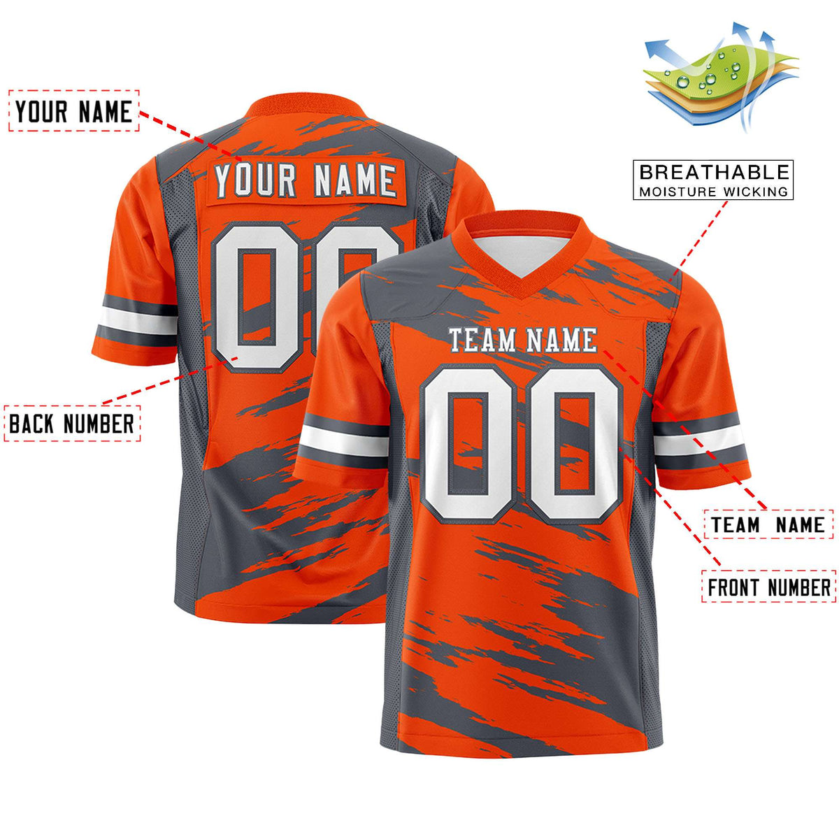 Custom Orange Dark Gray Personalized Scratch Pattern Design Authentic Football Jersey