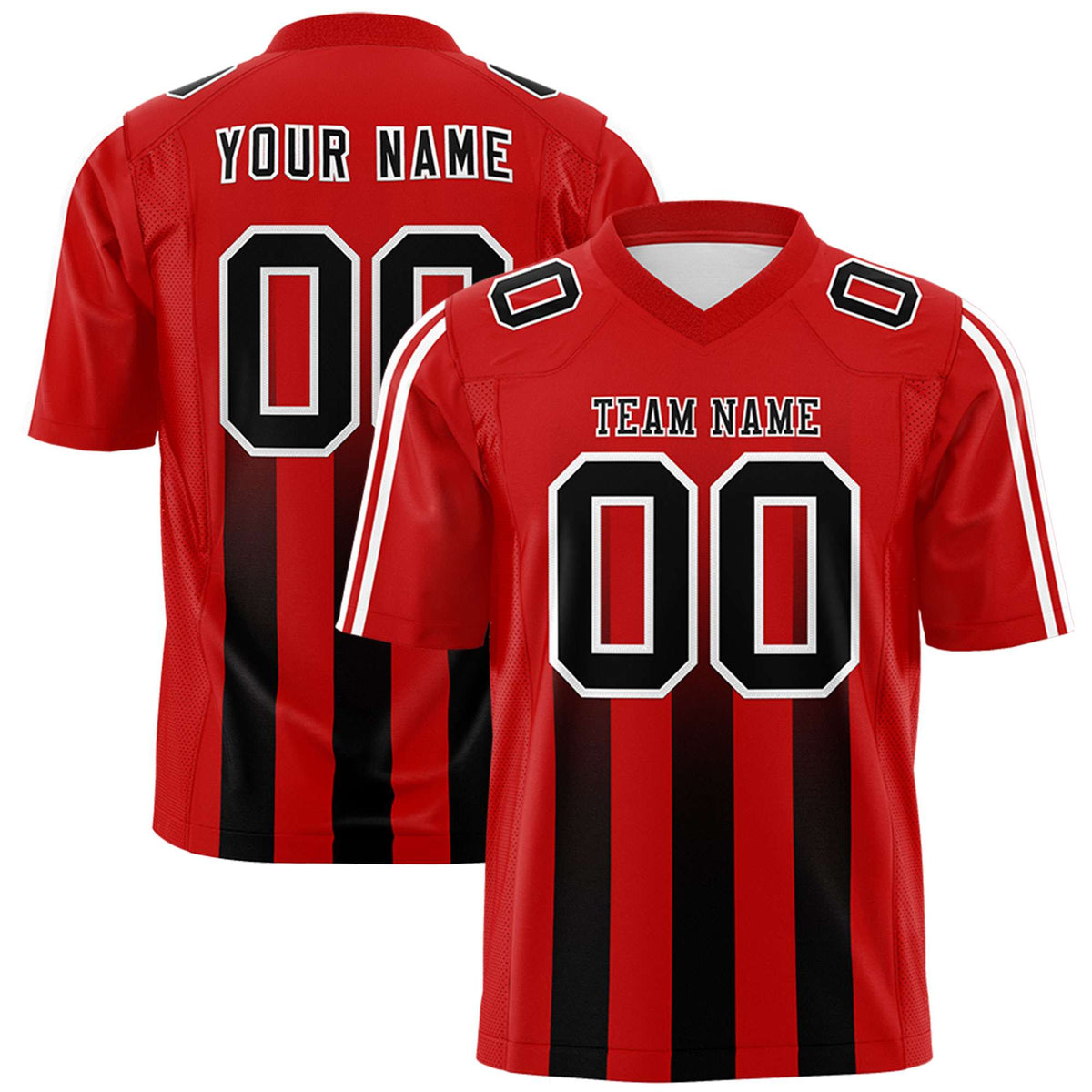 Custom Red Black Vertical Fine Stripe Gradient Fashion Personalized Team American Football Jersey