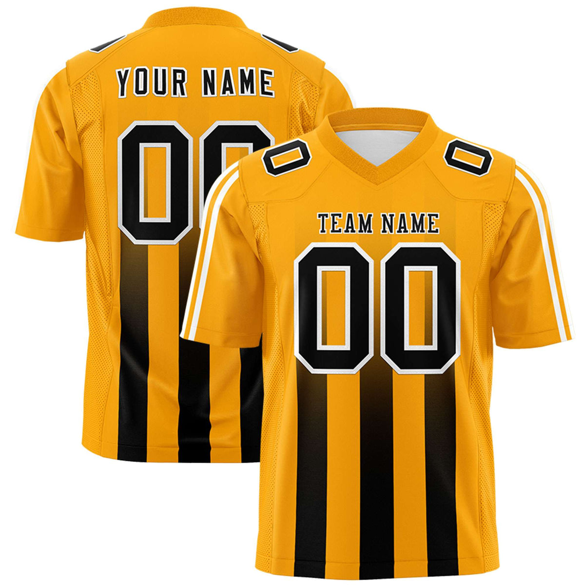 Custom Yellow Black Vertical Fine Stripe Gradient Fashion Personalized Team American Football Jersey
