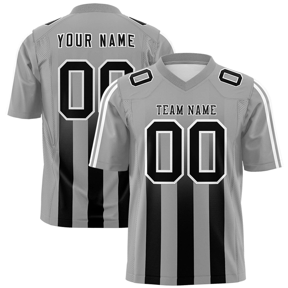 Custom Gray Black Vertical Fine Stripe Gradient Fashion Personalized Team American Football Jersey