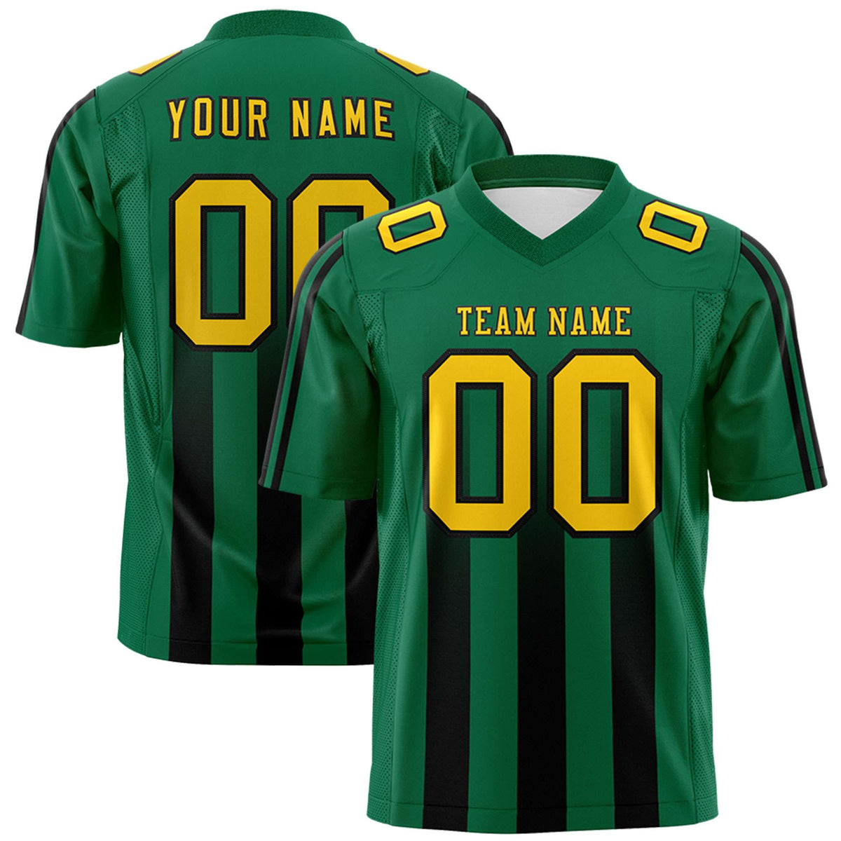 Custom Kelly Green Black Vertical Fine Stripe Gradient Fashion Personalized Team American Football Jersey