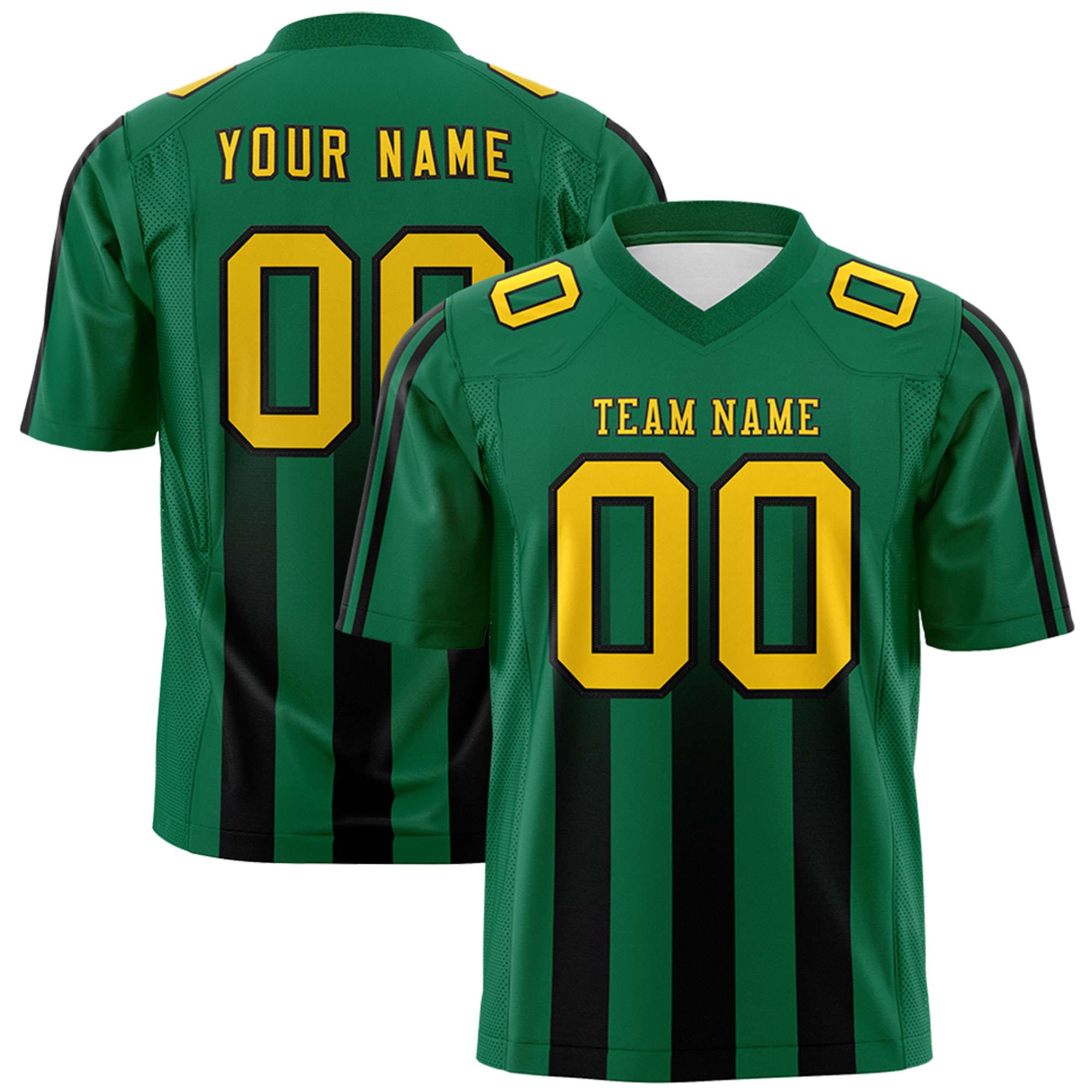 Custom Kelly Green Black Vertical Fine Stripe Gradient Fashion Personalized Team American Football Jersey
