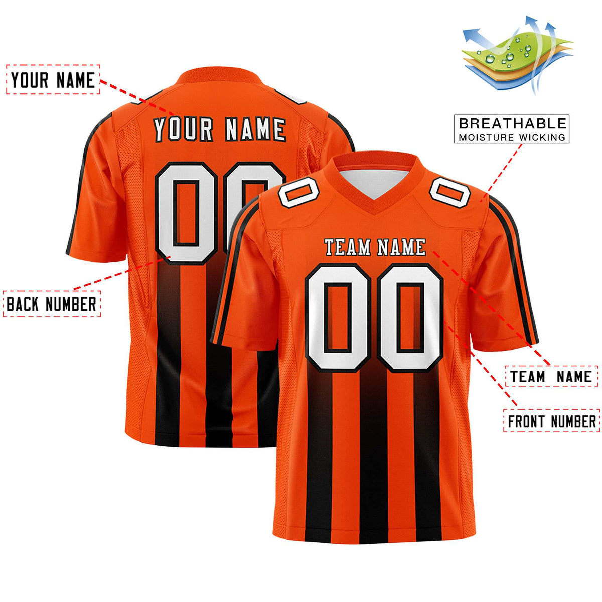 Custom Orange Black Vertical Fine Stripe Gradient Fashion Personalized Team American Football Jersey