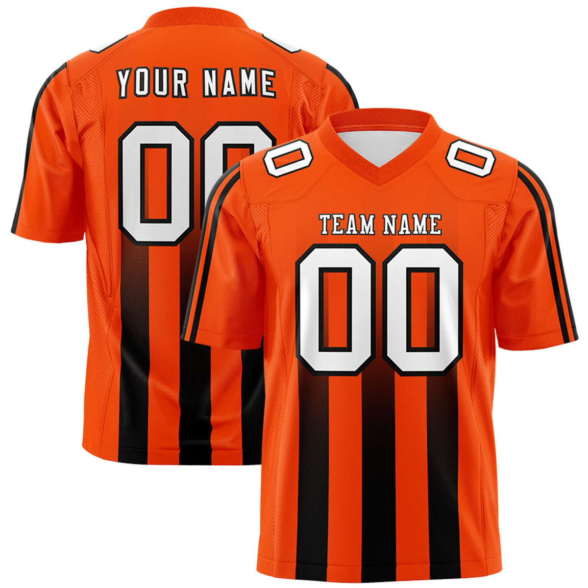 Custom Orange Black Vertical Fine Stripe Gradient Fashion Personalized Team American Football Jersey