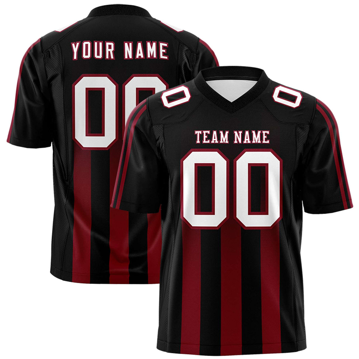 Custom Black Cardinal Vertical Fine Stripe Gradient Fashion Personalized Team American Football Jersey