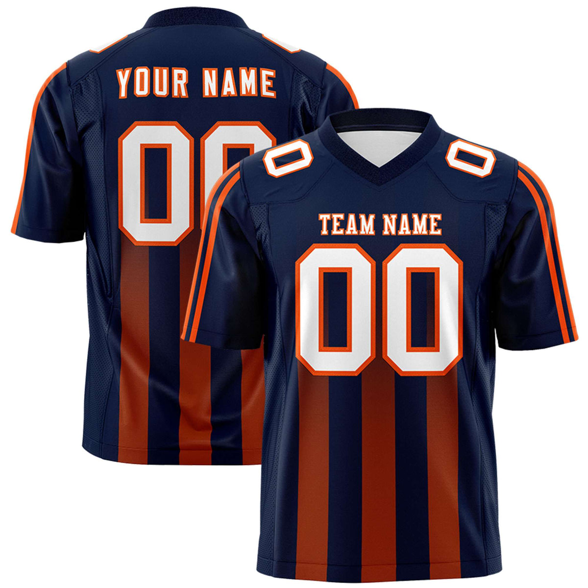 Custom Navy Orange Vertical Fine Stripe Gradient Fashion Personalized Team American Football Jersey