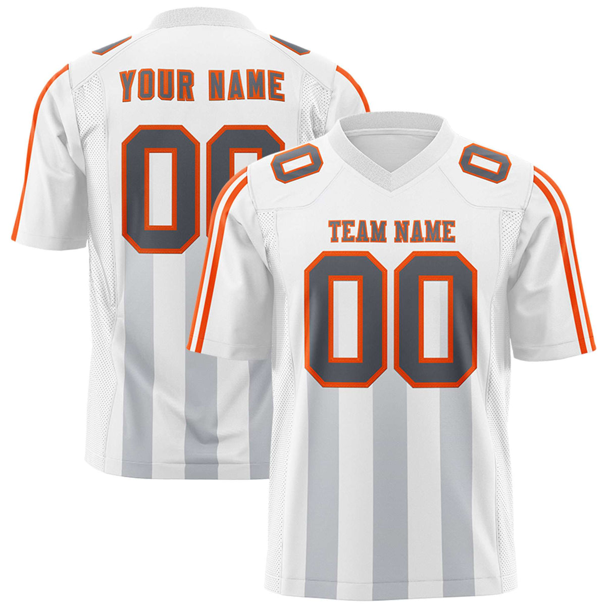 Custom White Gray Vertical Fine Stripe Gradient Fashion Personalized Team American Football Jersey