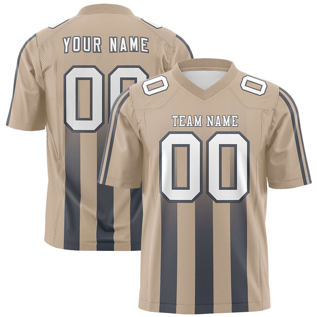 Custom Khaki Dark Gray Vertical Fine Stripe Gradient Fashion Personalized Team American Football Jersey