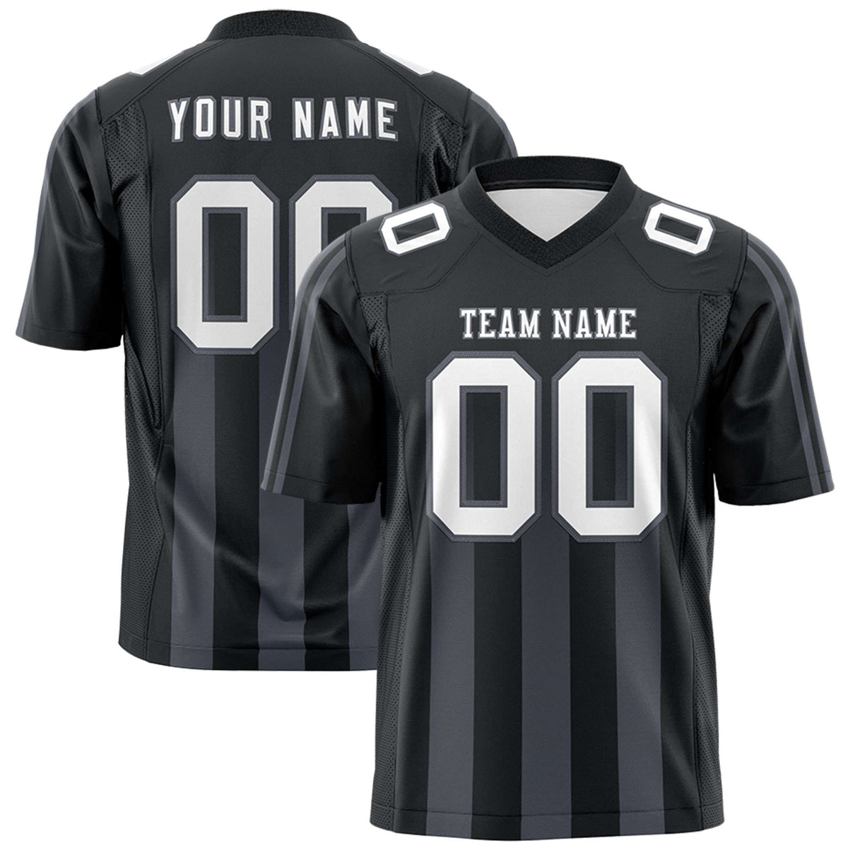 Custom Black Dark Gray Vertical Fine Stripe Gradient Fashion Personalized Team American Football Jersey