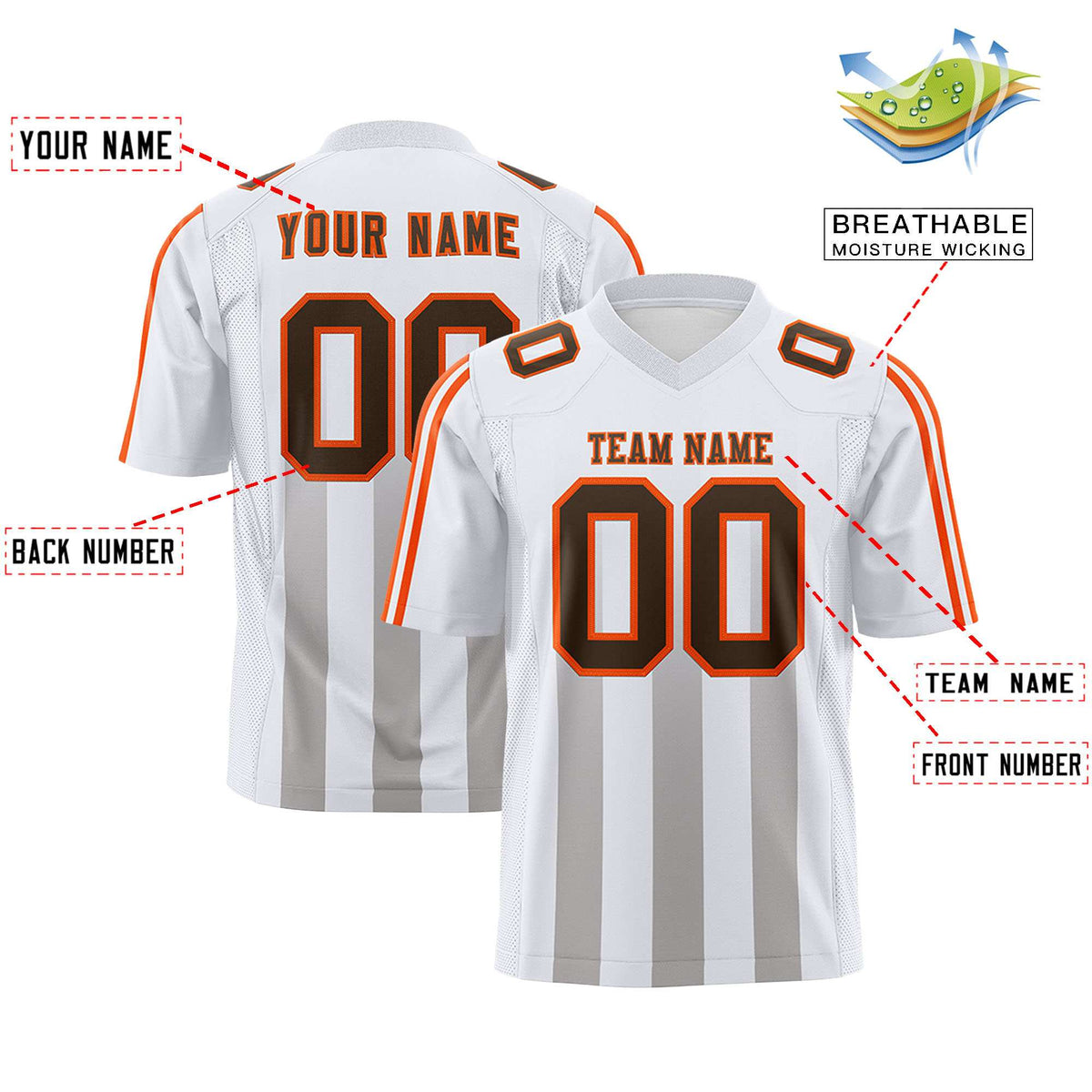 Custom White Gray Vertical Fine Stripe Gradient Fashion Personalized Team American Football Jersey