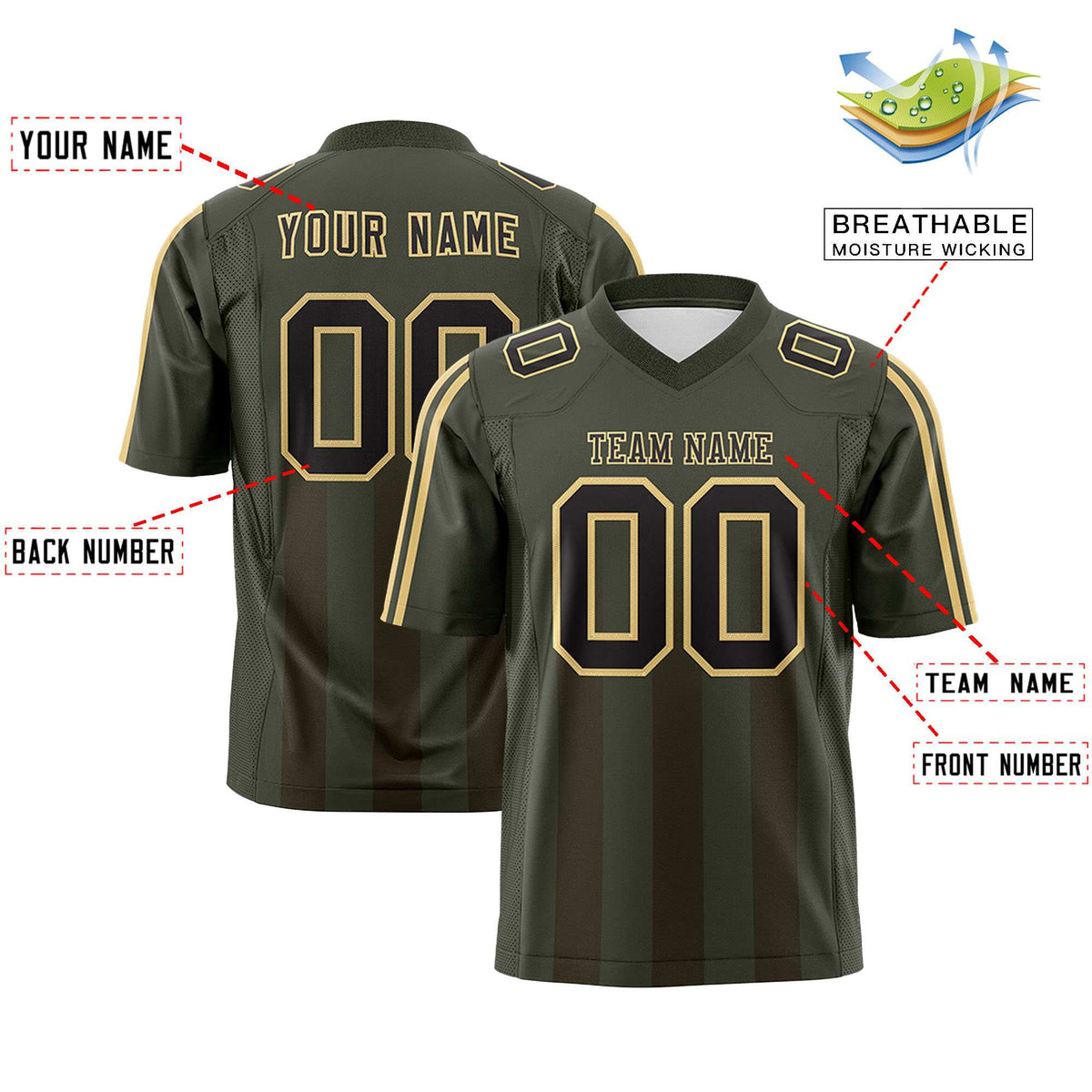 Custom Olive Light Brown Vertical Fine Stripe Gradient Fashion Personalized Team American Football Jersey
