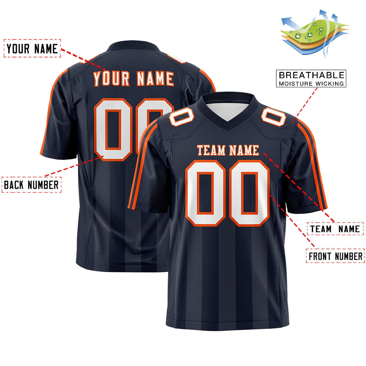 Custom Navy Dark Gray Vertical Fine Stripe Gradient Fashion Personalized Team American Football Jersey