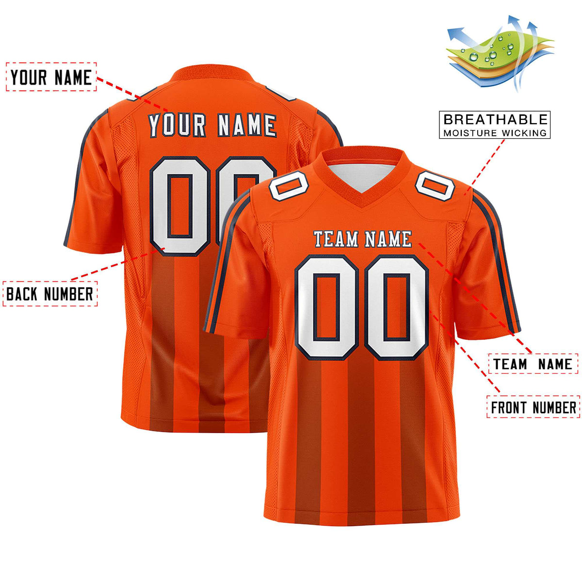 Custom Orange Light Brown Vertical Fine Stripe Gradient Fashion Personalized Team American Football Jersey