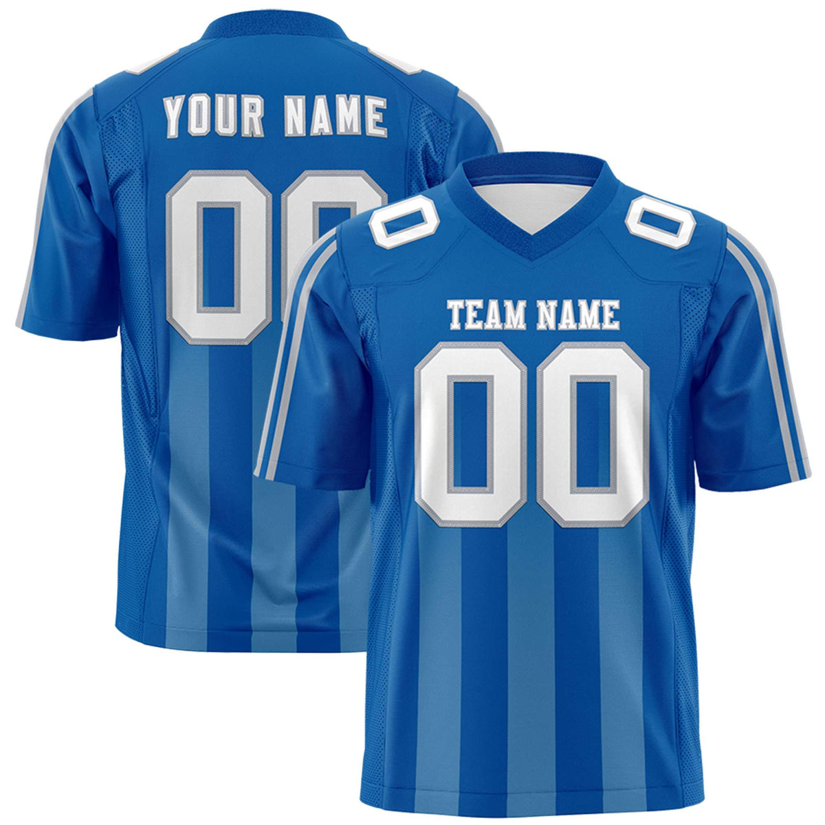 Custom Royal Light Blue Vertical Fine Stripe Gradient Fashion Personalized Team American Football Jersey