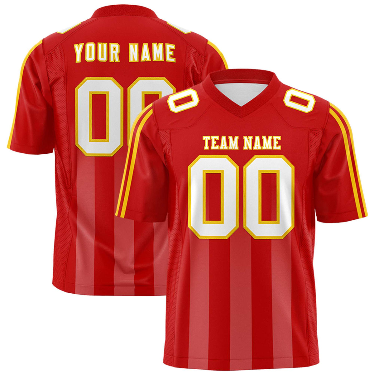 Custom Red Light Red Vertical Fine Stripe Gradient Fashion Personalized Team American Football Jersey