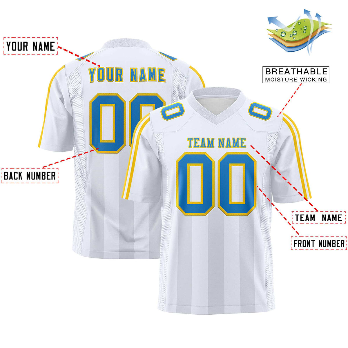 Custom White Gray Vertical Fine Stripe Gradient Fashion Personalized Team American Football Jersey