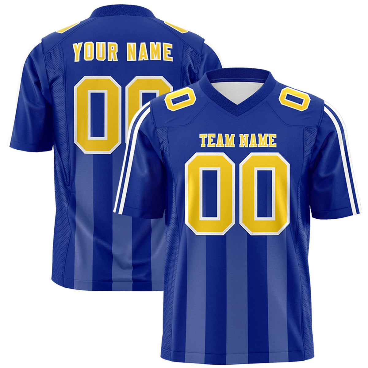 Custom Royal White Vertical Fine Stripe Gradient Fashion Personalized Team American Football Jersey