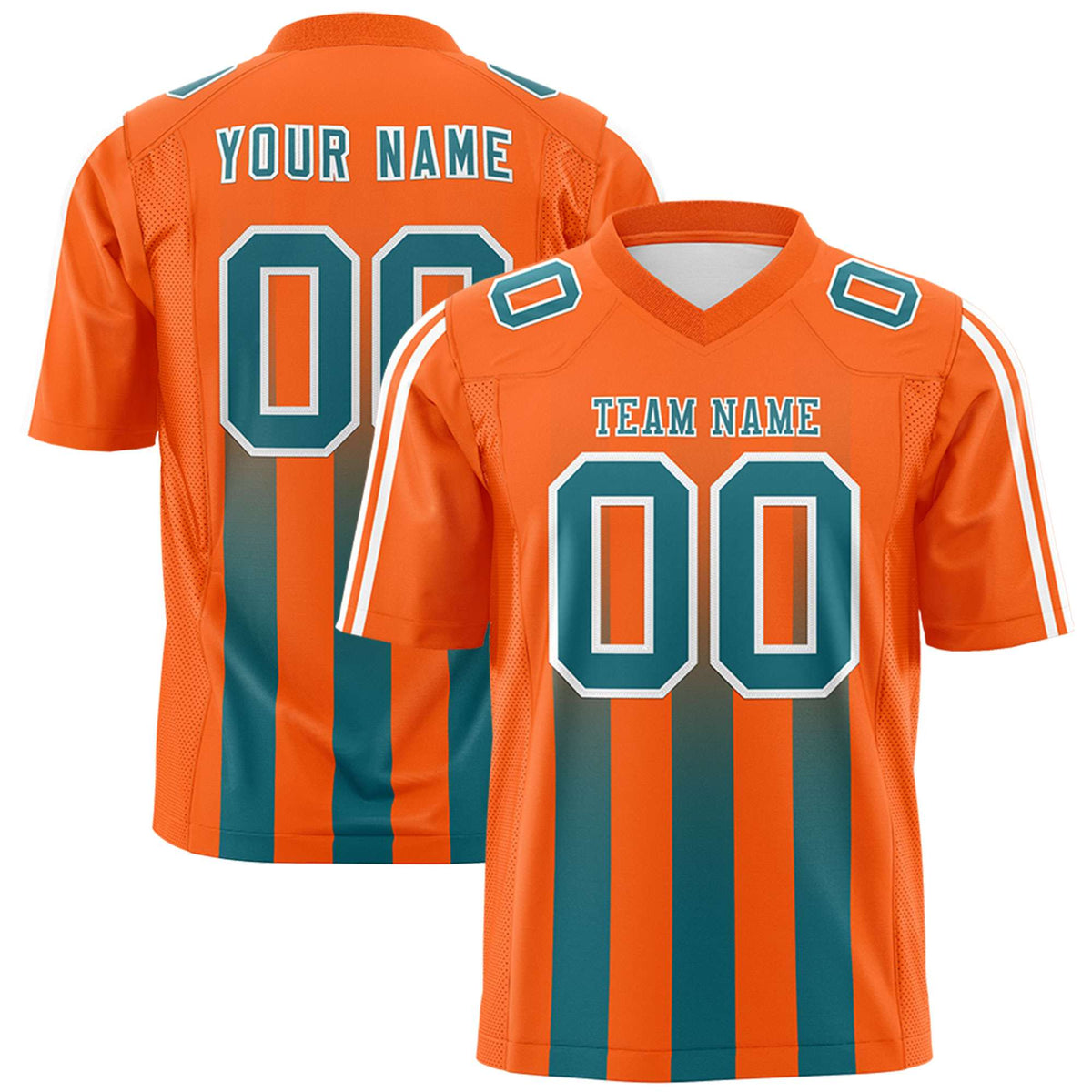 Custom Orange Aqua Vertical Fine Stripe Gradient Fashion Personalized Team American Football Jersey