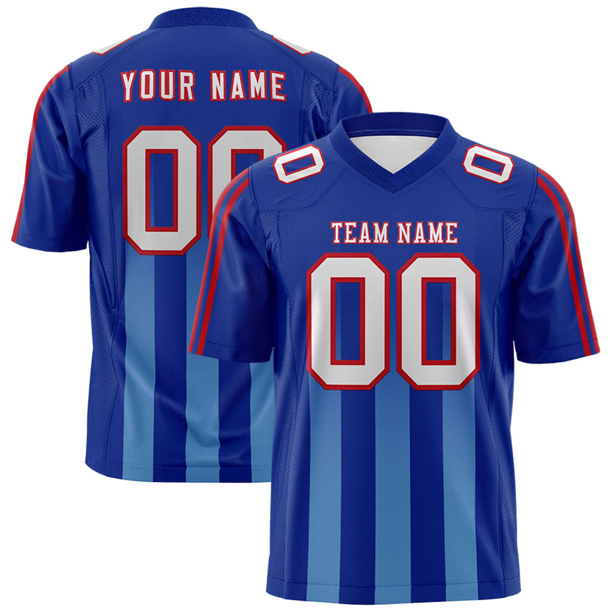 Custom Royal Powder Blue Vertical Fine Stripe Gradient Fashion Personalized Team American Football Jersey