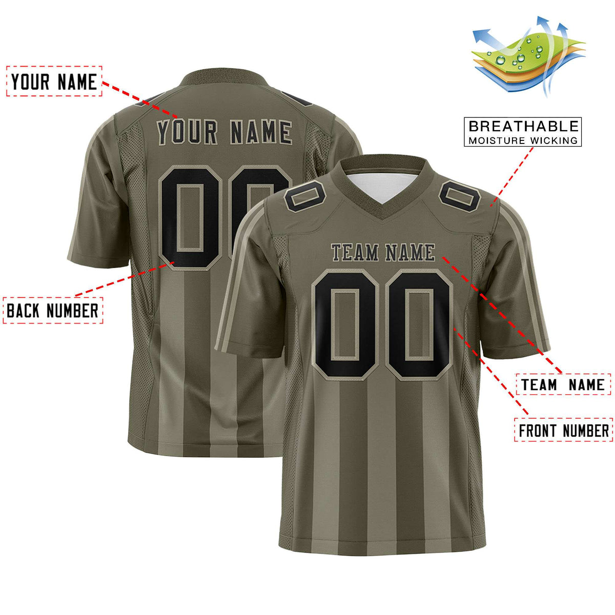 Custom Olive Camel Vertical Fine Stripe Gradient Fashion Personalized Team American Football Jersey